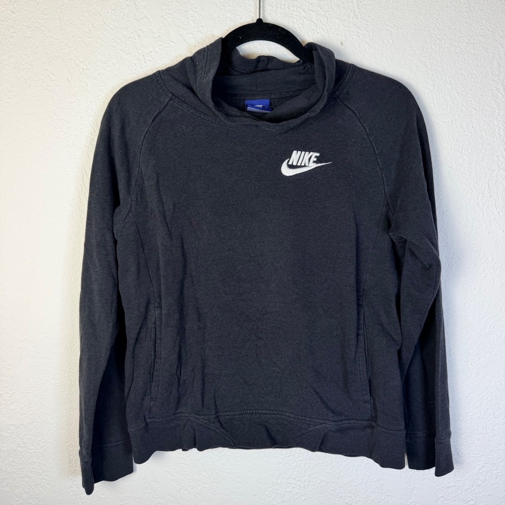 Nike Womens L Funnel Neck Sweatshirt Gray Fleece Pullover Swoosh Logo